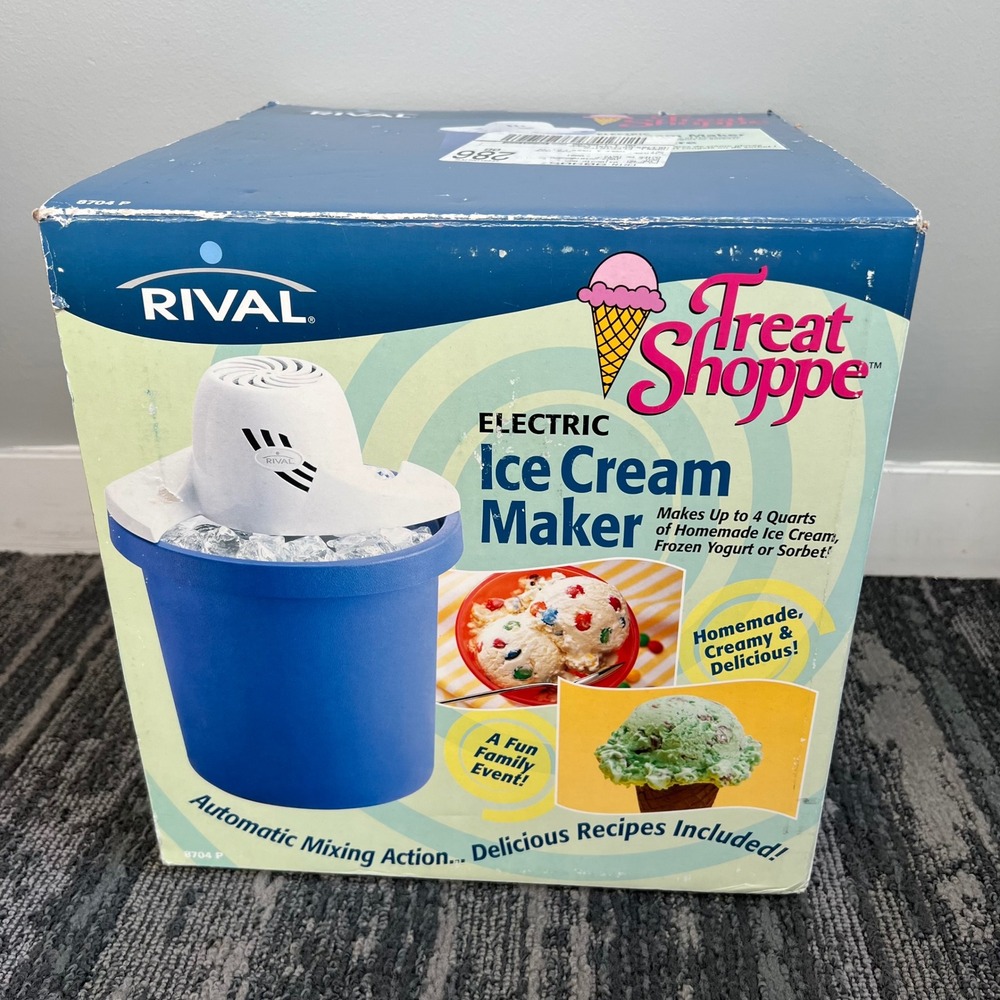 Rival Treat Shoppe Electric Ice Cream Maker 4 Quart Blue White 8704P NEW